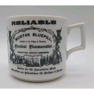 Advertising Mug Pharmacist Prescriptions Barber Pole Leeching Tonics Cup Vintage